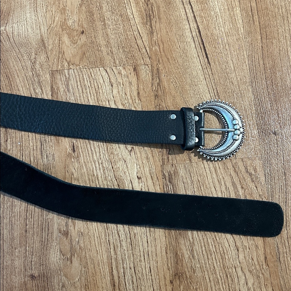Free People Black Belt with Silver Buckle
